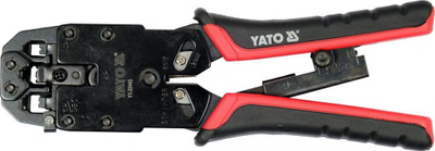 Presa krimpimi Yato YT-22443, për RJ45 RJ11 RJ10, dorezë ergonomike, e zezë e kuqe