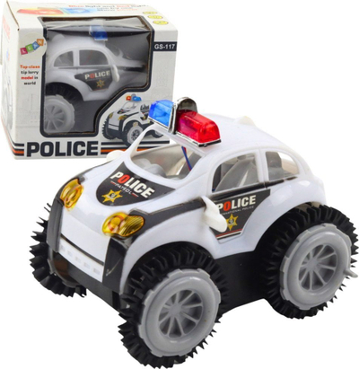 Lodër makinë policie Police Car Rollover Obstacle Sensor, rrotullim 360°, drita dhe tinguj, e bardhë