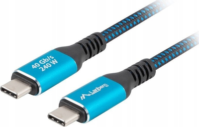 Kабел USB Lanberg USB C USB4, 1m, 240W 8K 60Hz, црн со сино