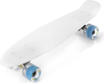 Skateboard Meteor LED Jr 23897, rrota me drita, plastik, i bardhë
