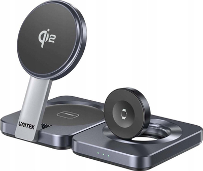 Karikues 3‑në‑1 UNITEK P1300AGY01, MagSafe Qi2, karikim i shpejtë, gri
