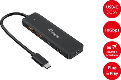 Hub USB Equip USB C me 4 porta, USB 3.2 Gen 2 10Gbps, 2x USB C edhe 2x USB A