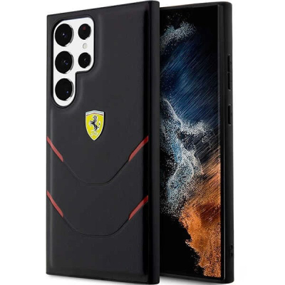 Këllëf telefoni Ferrari Hot Stamp për Samsung Galaxy S23 Ultra, polikarbonat TPU, mbron anët, i zi