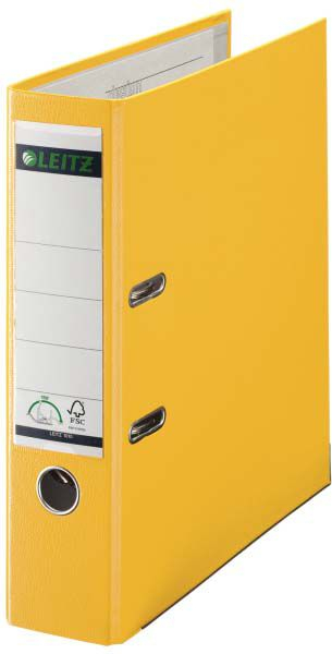 Leitz A4 папка, 80 mm грб, жолта, PP пластика, со 2 држачи и 180° прецизна механика