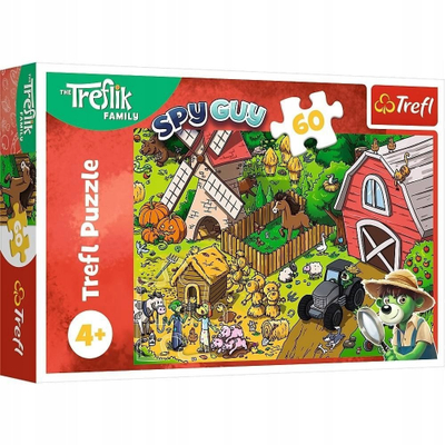 Puzzle Trefl Kids Treflik Family Trefliks на фармата, 60 парчиња, мотив фарма, многуобоен