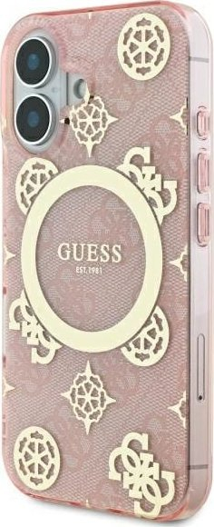 Mbulesë telefoni Guess 4G Monogram MagSafe për iPhone 16 6.1", lëkurë PU, rozë