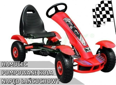 Go-kart me pedale për fëmijë, deri 50kg, sedilje e rregullueshme, rrota me ajër