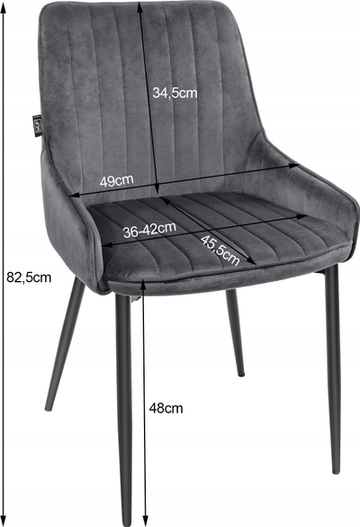 Karrige skandinave Velvet Velour, kadife, këmbë metalike, gri e errët