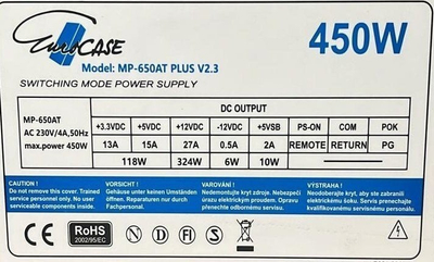 Напојување EuroCase MP-650AT ATX, 450W