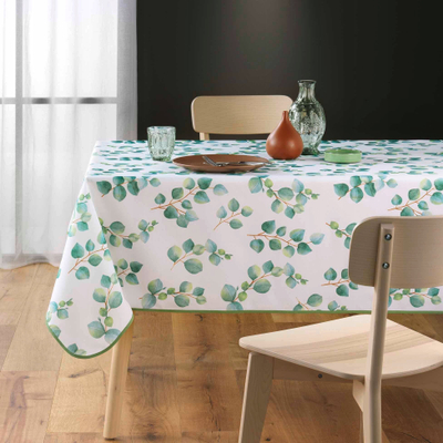 Mbulesë tryeze Douceur d'interieur Leandre, 150 x 240 cm, poliestër, me print gjethe, e bardhë jeshile