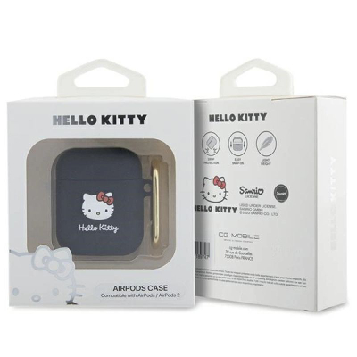 Kuti silikoni Hello Kitty CG Mobile, për AirPods 1 edhe 2, me karabiner, e zezë