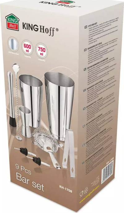 Set koktejlesh Kinghoff KH 1708, 9 pjesë, 600 750 ml, çelik inox