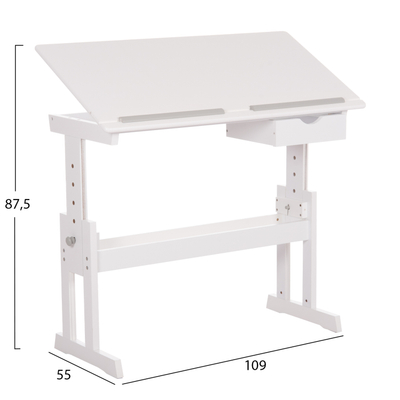 Tavolinë vizatimi Ascent HM18289, MDF, 109x55x87.5cm, e bardhë