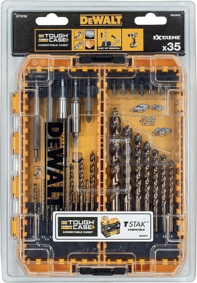 Set sfurqesh dhe bitash DeWALT DT70756, 35 pjesë, me kuti Tough Case, e verdhë