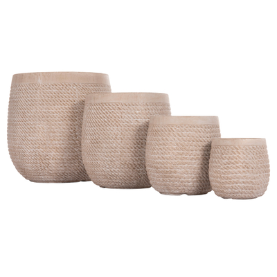 Set vazo dekorative Gardener HM4722, 4 copë, FiberClay, ngjyrë bezhë çimento