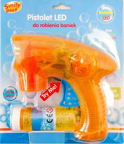 Пиштол со меурчиња SMILY PLAY SP83777, ЛЕД, со раствор 50 ml, разнобоен