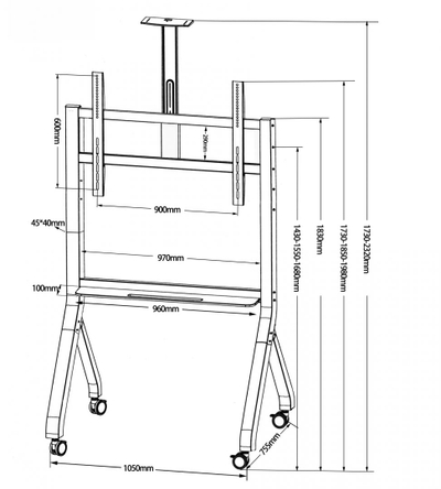Stendë mobile për TV Serioux TV213CA, 55"-100", 120 kg, gri