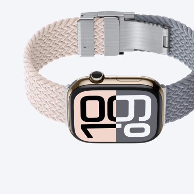 Ремче Amazingthing Nylon за Apple Watch 45/46/49mm, MagniFit, розово сиво