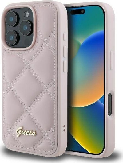 Mbulesë telefoni Guess Quilted Metal Logo për iPhone 16 Pro Max 6.9", rozë