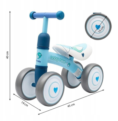 Biçikletë balancuese Baby Mix Baby Bike Ride On, 4 rrota, për kalamaj 12m+, shumëngjyrëshe