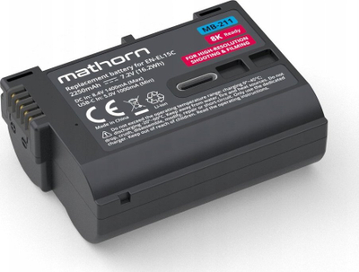 Bateri për aparat fotografik Mathorn MB-211A, 2250mAh, për Nikon EN-EL15C, e zezë