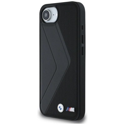 Маска за телефон BMW Oversized Stripes MagSafe за iPhone 16E, природна кожа, магнетна, црна