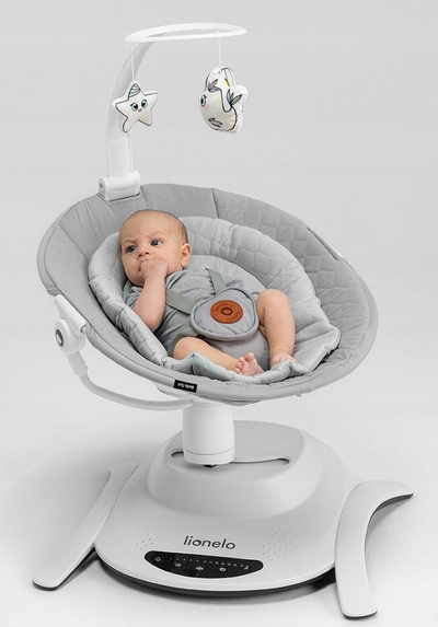 Електричен џеп Lionelo Bella Bouncer, вртење 360°, до 9 kg, сива Concrete