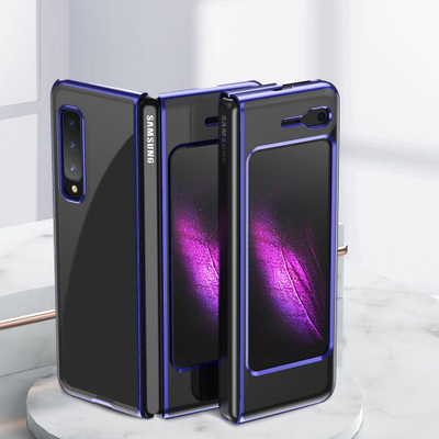 Mbrojtëse telefoni Hurtel Plating Case për Samsung Galaxy Fold, kornizë metalike, pjesë e pasme transparente, blu