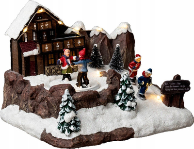 Dekor skenë Krishtlindjesh me LED Nativity Scene Ice Rink, 14x19cm, me bateri, shumëngjyrësh