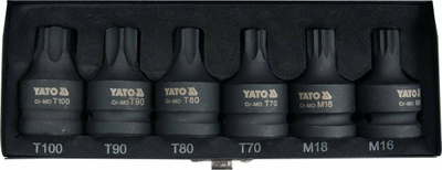Set kokash goditëse Yato Torx Spline 3/4", 6 copë, çelik Cr-Mo, të zeza