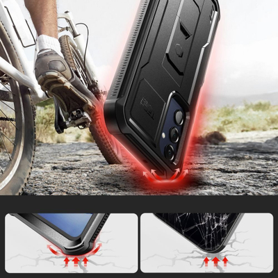 Këllëf telefoni Tech-Protect Kevlar Pro për Galaxy A25 5G, me mbrojtje 360°, me këmbë mbajtëse, i zi