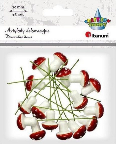 Kërpudha dekorative Titanum, polistiren, 17 x 20 mm, 16 copë, të kuqe e të bardha