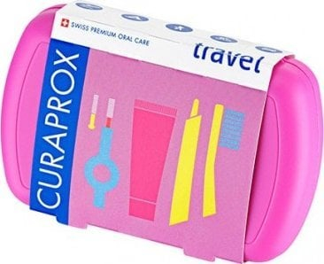 Set udhëtimi për dhëmbë Curaprox Travel Set, furçë dhëmbësh CS 5460 ultra soft, me pastë dhëmbësh dhe furça interdentare, rozë
