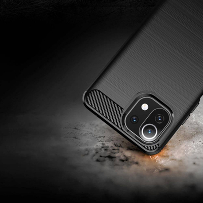 Maskë telefoni Forcell Carbon për Xiaomi Mi 11i Poco F3, gome rezistente, karbon, e zezë