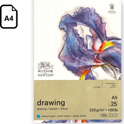 Bllok vizatimi Winsor & Newton Drawing, A4, 220g/m², 25 fletë, i bardhë