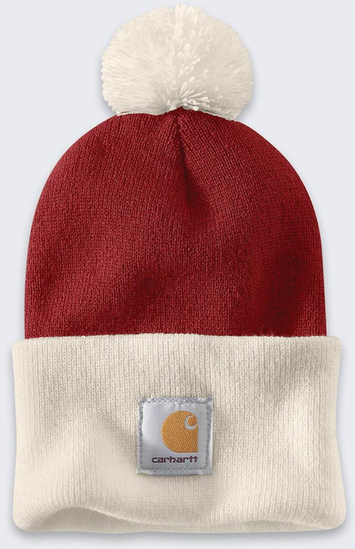 Капа beanie Carhartt Knit Pom Cuffed, една големина, црвено бела