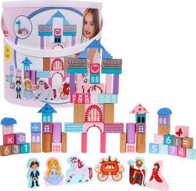 Lodër blloqe druri Ramiz MC-024, 64 copë, sorter edukativ Princeshë, ngjyra pastel