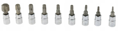 Set bite TORX GEKO, 9 copë, 1/4", T10–T60, ngjyrë argjendtë