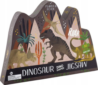 Puzzle flore Floss and Rock Dinosaur, 80 copa, në formë dinozauri, shumëngjyrësh