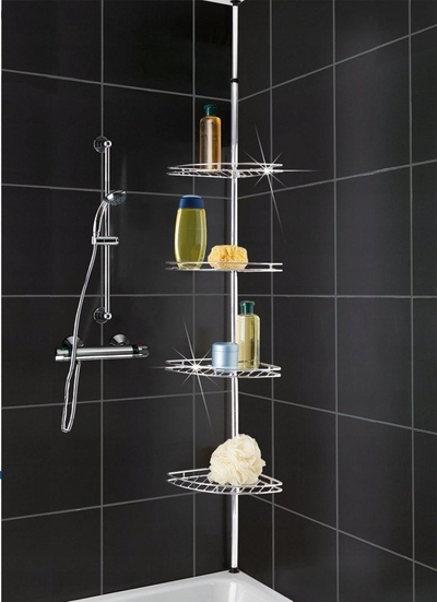 Raft dushi teleskopik Wenko Telescopic Shower Shelf, 275cm, 4 rafte, argjendtë