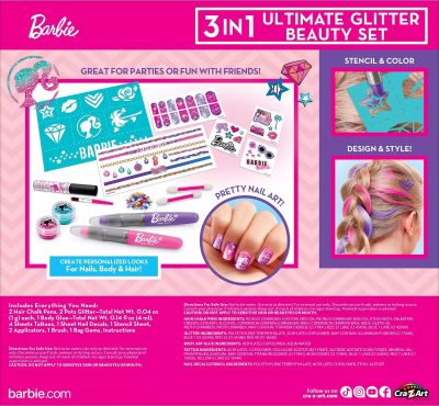 Set bukurie Barbie 3 in 1 Ultimate Beauty, kreativ për thonj flokë dhe trup, shumëngjyrësh