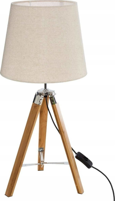 Lampë tavoline Runo H58, tripod bambu, abazhur bezhë prej tekstili