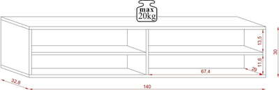 Raft muri për TV Hestia, 140 cm, me 1 derë, i zi me shkëlqim