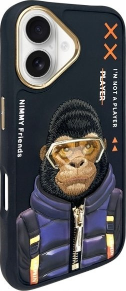 Kapak telefoni Nimmy Cool&amp;Cute 2.0 Monkey, për iPhone 16 6.1", i zi