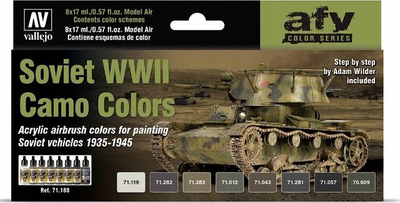 Set bojëra modelimi Vallejo Model Air Soviet WWII, 8 copa, për airbrush, shumëngjyrëshe
