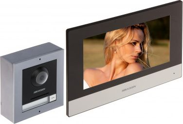 Set videointerfon Hikvision DS-KIS702, kamerë Full HD, ekran me prekje, gri