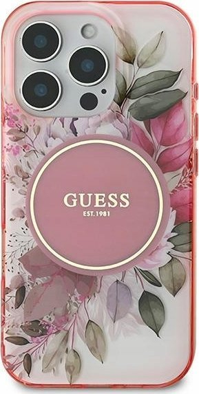 Guaskë telefoni Guess GUHMP16LHFWBDCEP për iPhone 16 Pro 6.3", MagSafe, me lule, rozë