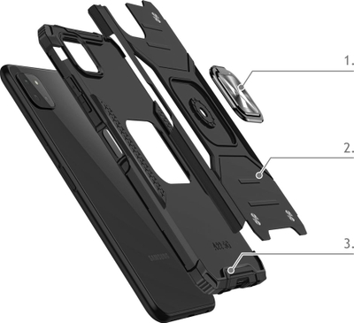 Kapak telefoni Wozinsky Ring Armor për Samsung Galaxy A22 4G, me unazë magnetike, rozë me të zezë