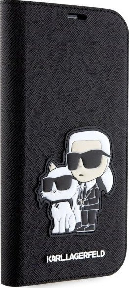 Këllf telefoni Karl Lagerfeld NFT Saffiano për iPhone 14, kapak portofol, i zi