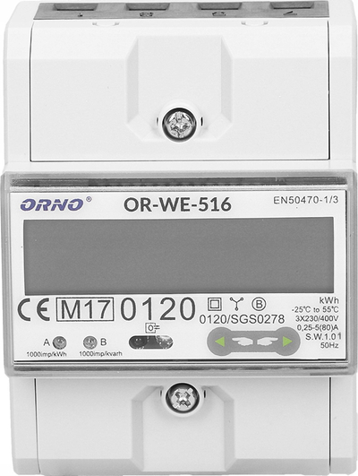 Matës energjie Orno OR-WE-516, 3 fazor, ekran LCD, i bardhë